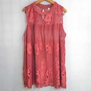 Xhilaration Pink Lace Tank, sz: L